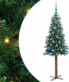 vidaXL Karcsú karácsonyfa 150 LED-del Zöld 150 cm PVC és tömör fenyőfa