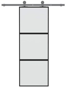 fekete edzett üveg és alumínium tolóajtó 76 x 205 cm