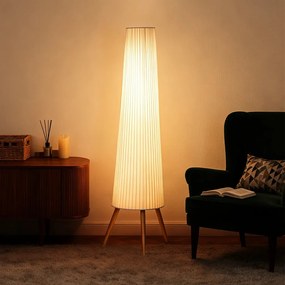 HOMCOM LED Állólámpa nappaliba, fa állvánnyal, lábkapcsolóval, 46 x 46 x 153 cm, fehér