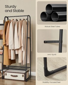 Ruhatartó állvány, szabadon álló ruhafogas, fekete színben