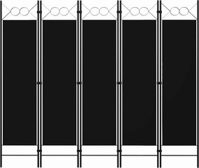 vidaXL fekete 5 paneles paraván 200 x 180 cm