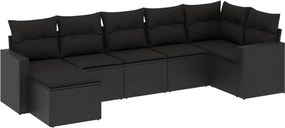 vidaXL 7 részes fekete polyrattan kerti ülőgarnitúra párnával