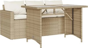 vidaXL 2 részes bézs polyrattan kerti étkezőgarnitúra párnákkal