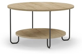 Natúr színű kerek dohányzóasztal tölgyfa dekoros asztallappal ø 80 cm Tonka – Marckeric