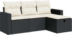 vidaXL 4 részes fekete polyrattan kerti ülőgarnitúra párnákkal