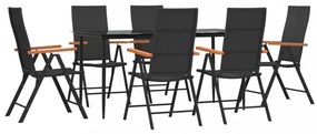 7 részes fekete-barna polyrattan kerti étkezőgarnitúra