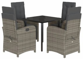 vidaXL 5 részes szürke polyrattan kerti étkezőgarnitúra párnával