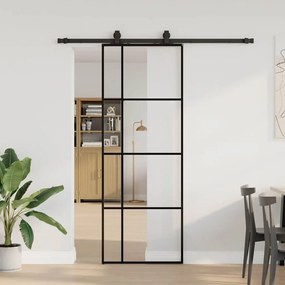 Fekete ESG üveg tolóajtó fémszerelvény-szettel 76x205 cm