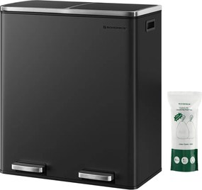 SORT hulladékgyűjtő tartály, 2x30l + hulladékgyűjtő zsákok, ekete/ezüst SongmicsHome