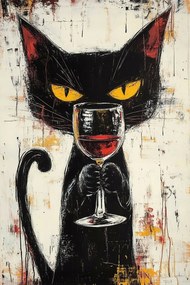 Vászonkép Canvas Bár Konyha Fekete Macska Portré Vörösbor 80x120
