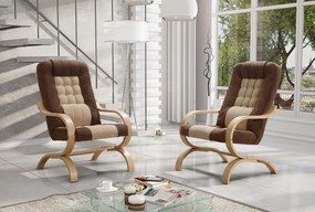 Fotel, szürkésbarna Taupe/barna/tölgy, GURU