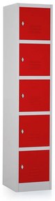 Fém szekrény - 5 doboz, 38 x 45 x 185 cm, csavaros zár, piros - ral 3000
