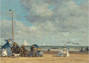 Üveg kép - Eugène Boudin, Beach  at Trouville, reprodukciók (70x50 cm)