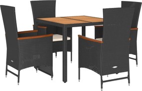 vidaXL 5 részes fekete polyrattan kerti étkezőgarnitúra párnákkal