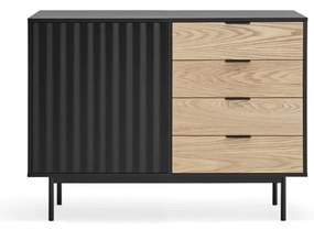 Fekete-natúr színű alacsony komód tölgyfa dekorral 108x80 cm Sierra – Teulat