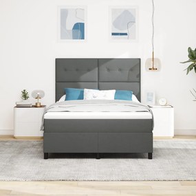 Boxspring ágy matraccal és LED világítással, sötétszürke, 140 x 200 cm, szövet