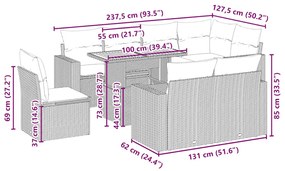 9-részes bézs polyrattan kerti ülőgarnitúra párnákkal