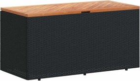 Fekete Polyrattan És Akácfa Kerti Tárolóláda 110 X 50 X 54 Cm