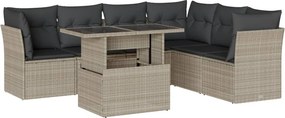 vidaXL 7 részes világosszürke polyrattan kerti ülőgarnitúra párnákkal
