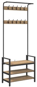 Kabáthorog polcokkal kézműves tölgy 75 x 34 x 184 cm Faanyag