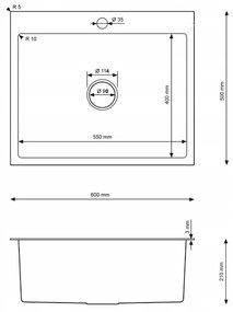 Erga HD, 1 kamrás acél mosogató 600x500x215 mm, grafit, ERG-MLS-HD6050B