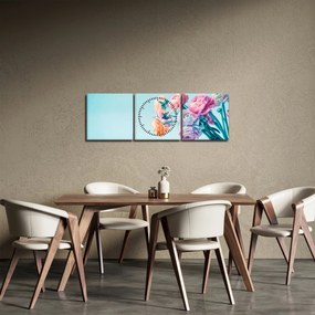 Kép - Virágok a vázában (órával) (90x30 cm)