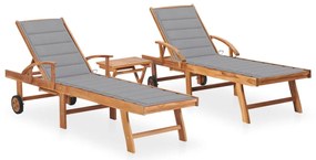 2 db tömör tíkfa napozóágy asztallal és párnával