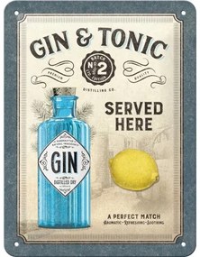 Fém tábla Gin & Tonic - Served Here, (15 x 20 cm)