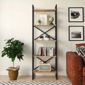 Fekete-natúr színű polcos állvány borovi fenyő dekorral 58x175 cm Nicol – Kalune Design