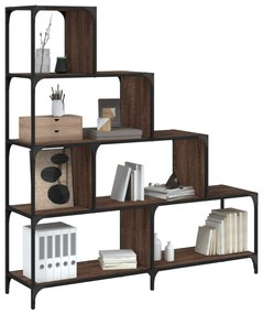 4 szintes barna tölgy szerelt fa könyvespolc 139x33,5x149 cm