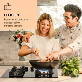 Klarstein Goldflame 3, gázfőzőlap, 3 Messing égő, üvegkerámia