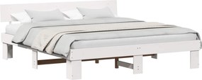 vidaXL Ágykeret fejtámlával Fehér 200 x 200 cm Tömör fenyőfa
