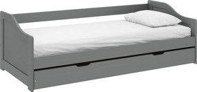 Ágy kihúzható pótággyal, szürke, tömörfa, 90x200, LAURA NEW
