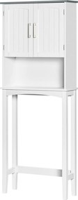 Kleankin Fektetett WC Fölötti Fürdőszobai Szekrény Dupla Ajtókkal, Állítható Polccal és Nyitott Rekeszekkel, 64 x 22 x 165 cm, Fehér | Aosom
