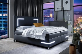 KAZIMA kárpitozott ágy világítással - 180x200, fekete + INGYENES topper
