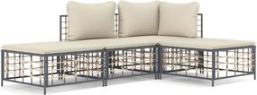 vidaXL 4 részes antracitszürke polyrattan kerti ülőgarnitúra párnákkal