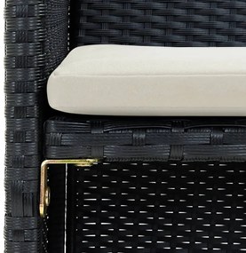 Fekete kétszemélyes polyrattan kerti kanapé párnákkal