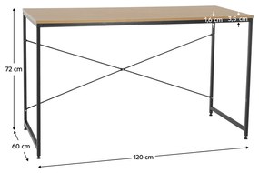 Íróasztal tölgy/fekete, 120x60 cm, MELLORA