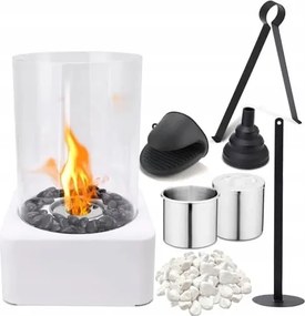 Szabadonálló fehér asztali biokandalló bioetanollal.