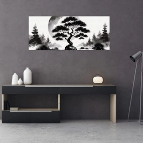 Kép – Fekete-fehér bonsai (120x50 cm)