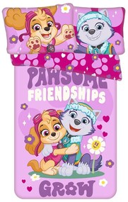 Rózsaszín pamut gyerek ágyneműhuzat babaágyhoz 100x135 cm Paw Patrol "Pawsome friendships grow" – Jerry Fabrics