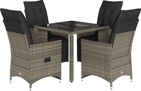 vidaXL 5 részes szürke polyrattan kerti bisztrógarnitúra párnákkal