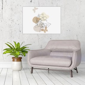 Üveg kép - Bézs virágok pillangóval N⁰1 (70x50 cm)