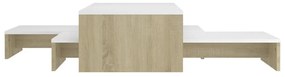 Fehér és sonoma rakásolható dohányzóasztalszett 100x100x26,5 cm