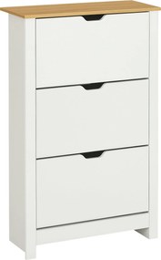 HOMCOM Modern Cipőtartó Előszoba Cipőszekrény 18 Pár Cipőhöz Dönthető Fiókokkal és Állítható Polcokkal Szűk Cipőtartó Előszobába 72x26x112 cm Fehér |