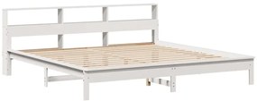 fehér tömör fenyőfa könyvespolcos ágy matrac nélkül 200x200 cm