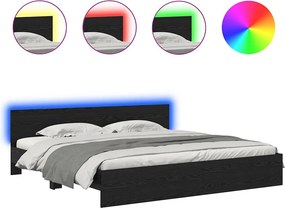 vidaXL Ágykeret LED -es lámpákkal Fekete tölgy 180 x 200 cm Faanyag
