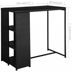 5 darabos fekete polyrattan kerti bárszett párnákkal