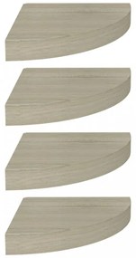 4 db tölgyszínű MDF lebegő sarokpolc 25x25x3,8 cm