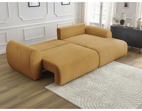 Mustársárga kordbársony kinyitható sarokkanapé (jobb oldali) Lucien – Bobochic Paris